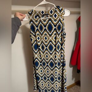Tommy Hilfiger Blue and Gold Geometric Midi Dress